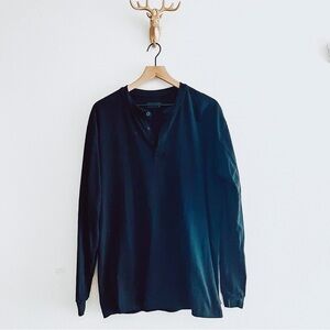 ZANEROBE Men's Black Henley Long Sleeve Shirt Size Medium